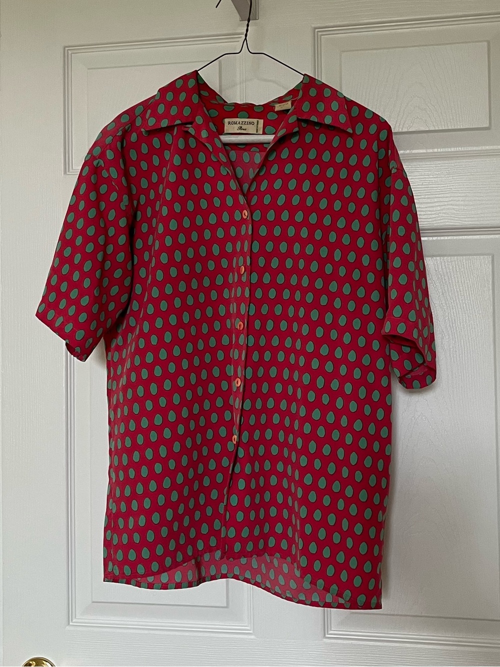 Vintage Pink Polka Dot Short-Sleeve Button-Down Shirt